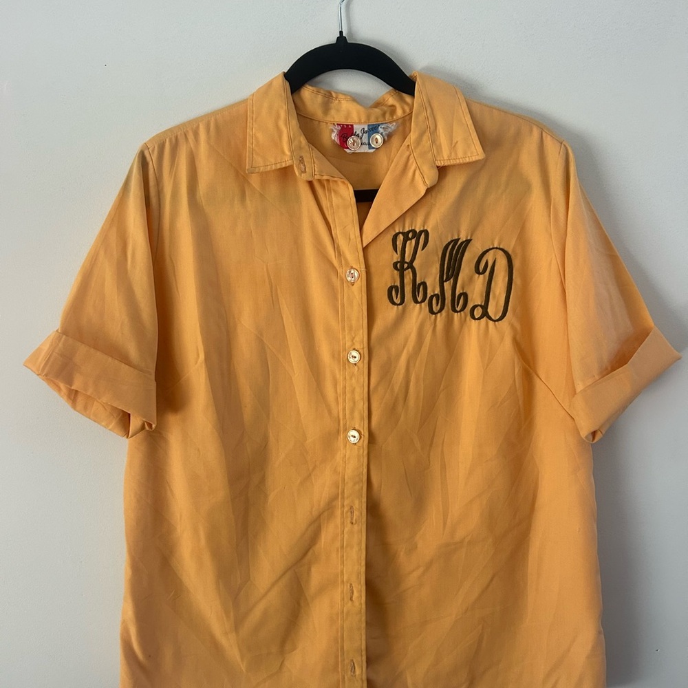 Bobby Jones Short-Sleeve Yellow Button-Down Shirt with Monogram